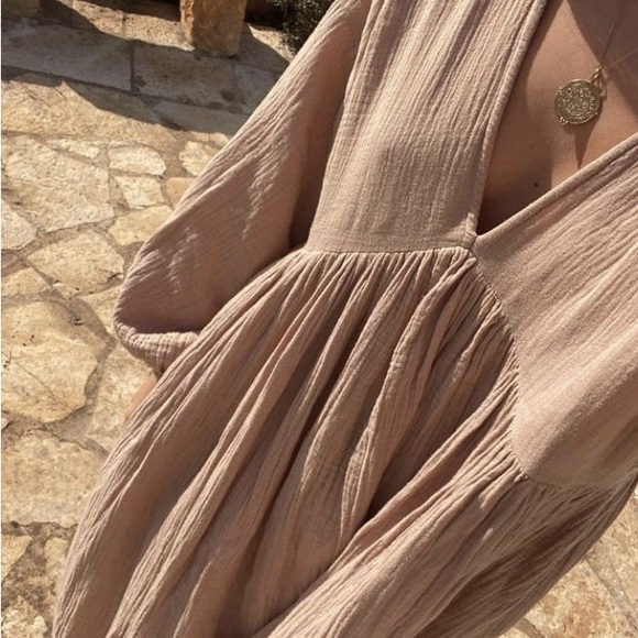 Boheme Goods Dresses & Skirts - Boheme Goods The Dress Beige Cotton Gauze Long Sleeve Beige Dress
